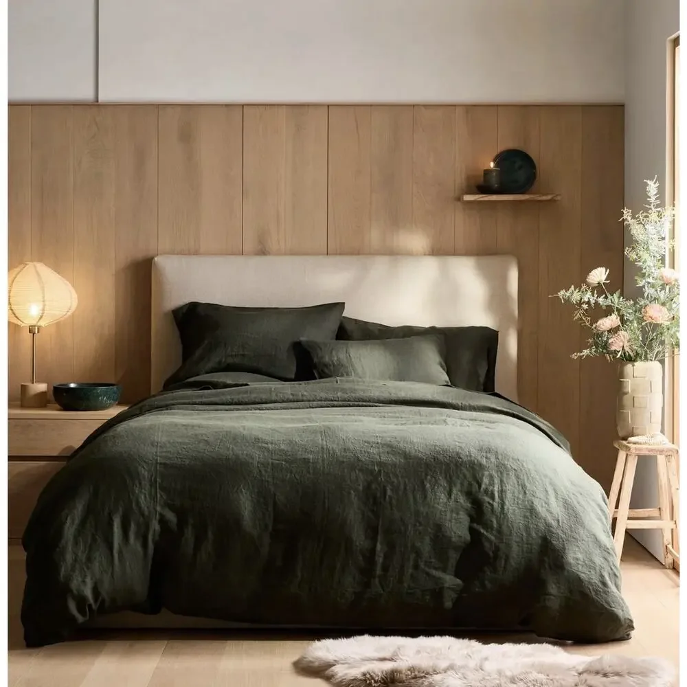 Quince European Linen Duvet Cover Full/Queen Pine Green 100% Linen NWOT